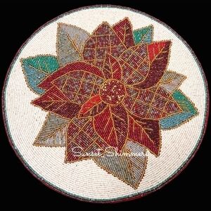 x4 Beaded Plaid Check POINSETTIA Christmas Placemat Chargers New Cynthia Rowley